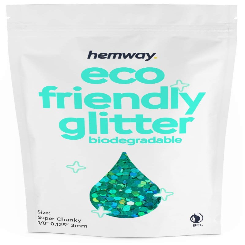 Hemway Eco Friendly Biodegradable Glitter 100g / 3.5oz Bio Cosmetic Safe Sparkle Vegan for Face, Eyeshadow, Body, Hair, Nail and Festival - Super Chunky (1/8" 0.125" 3mm) - Turquoise Blue Holographic