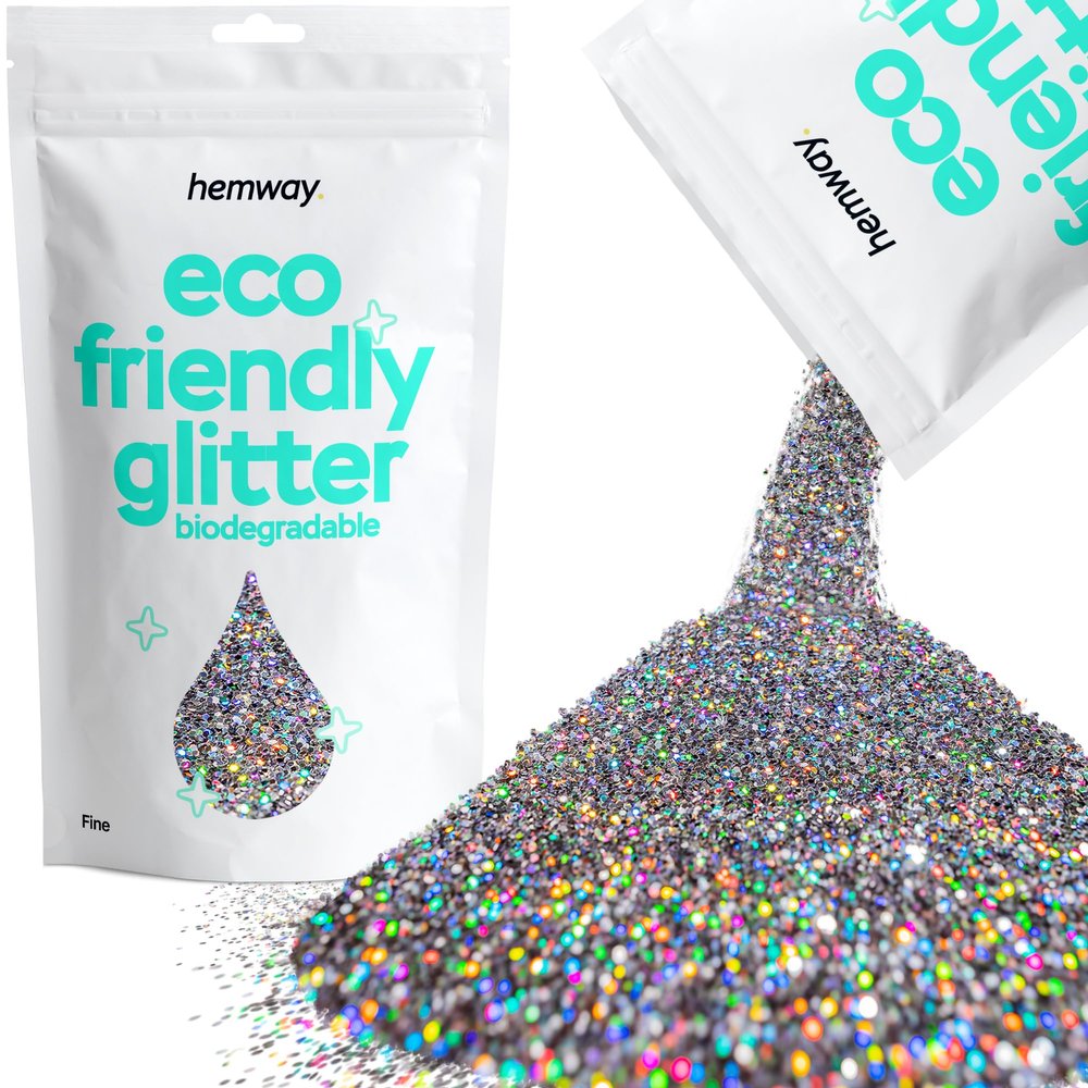Hemway Eco Friendly Biodegradable Glitter 100g / 3.5oz Bio Cosmetic Safe Sparkle Vegan for Face, Eyeshadow, Body, Hair, Nail and Festival - Fine (1/64" 0.015" 0.4mm) - Gun Metal Grey Holographic