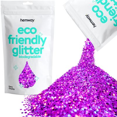 Hemway Eco Friendly Biodegradable Glitter 100g / 3.5oz Bio Cosmetic Safe Sparkle Vegan for Face, Eyeshadow, Body, Hair, Nail and Festival Makeup - Extra Chunky (1/24" 0.040" 1mm) - Purple Holographic