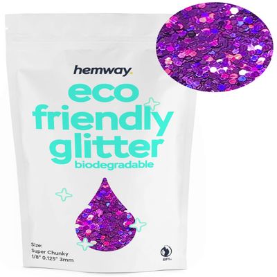 Hemway Biodegradable Glitter Eco Friendly - 100g/3.5oz Bio Cosmetic Safe Sparkle Vegan for Face Eyeshadow Body Hair Festival Makeup Craft - Super Chunky (1/8" 0.125" 3mm) - Purple Holographic