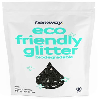 Hemway Biodegradable Glitter Eco Friendly - 100g/3.5oz Bio Cosmetic Safe Sparkle Vegan for Face Eyeshadow Body Hair Festival Makeup Craft - Super Chunky (1/8" 0.125" 3mm) - Black