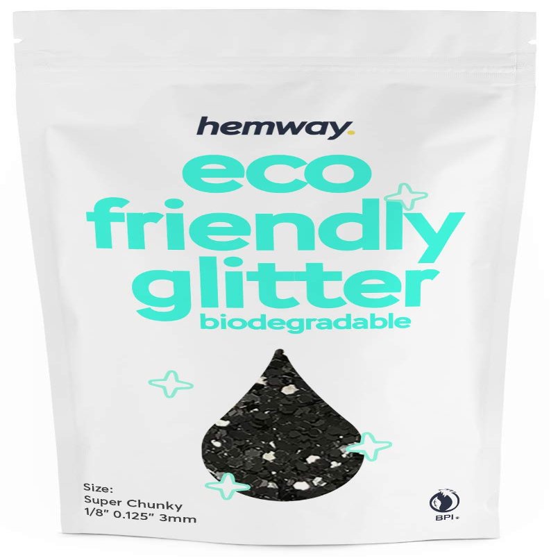 Hemway Biodegradable Glitter Eco Friendly - 100g/3.5oz Bio Cosmetic Safe Sparkle Vegan for Face Eyeshadow Body Hair Festival Makeup Craft - Super Chunky (1/8" 0.125" 3mm) - Black
