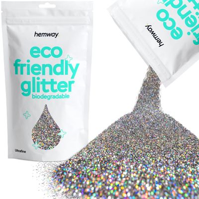 Hemway Eco Friendly Biodegradable Glitter 100g / 3.5oz Bio Cosmetic Safe Sparkle Vegan For Face, Eyeshadow, Body, Hair, Nail And Festival - Ultrafine (1/128" 0.008" 0.2mm) - Gun Metal Grey Holographic