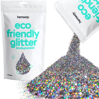 Hemway Biodegradable Glitter Eco Friendly - 100g/3.5oz Bio Cosmetic Safe Sparkle Vegan for Face Eyeshadow Body Hair Festival Makeup Craft - Chunky (1/40" 0.025" 0.6mm) - Gun Metal Grey Holographic