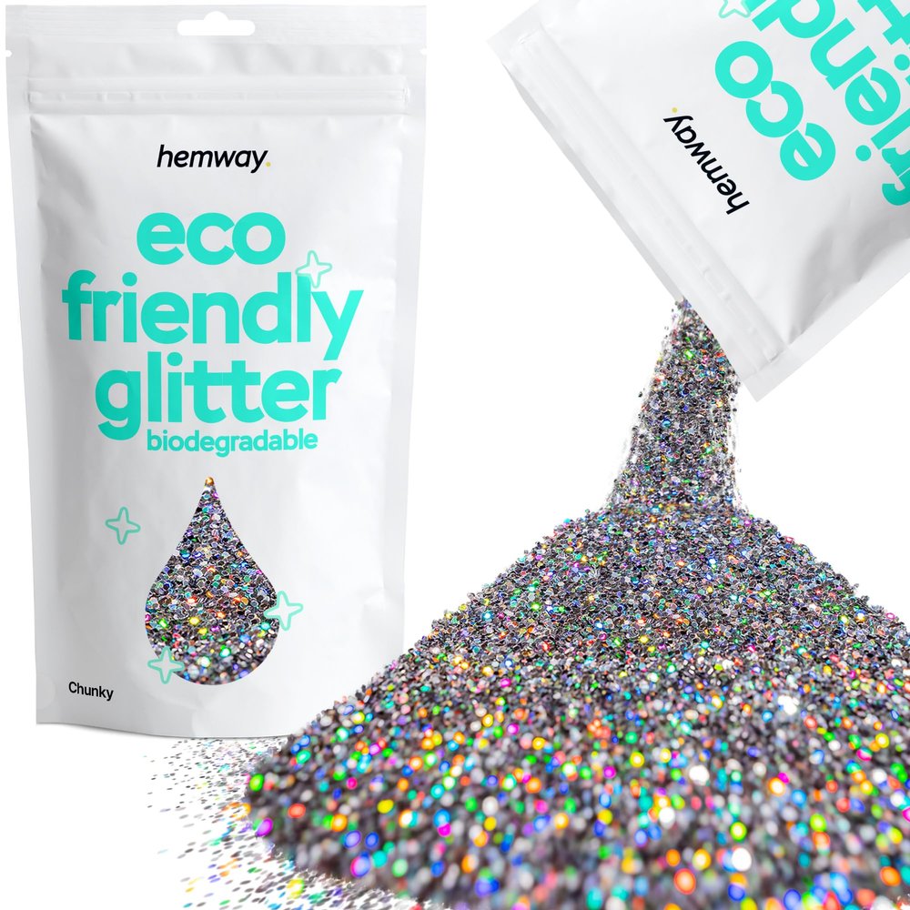 Hemway Biodegradable Glitter Eco Friendly - 100g/3.5oz Bio Cosmetic Safe Sparkle Vegan for Face Eyeshadow Body Hair Festival Makeup Craft - Chunky (1/40" 0.025" 0.6mm) - Gun Metal Grey Holographic