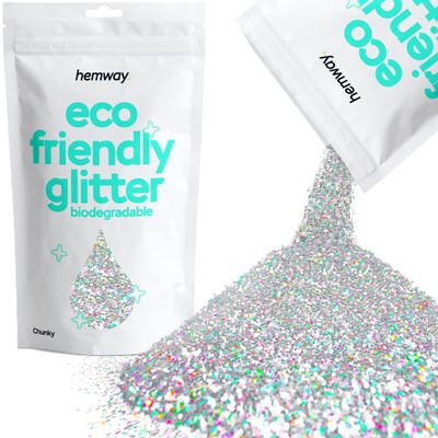 Hemway Biodegradable Glitter Eco Friendly - 100g/3.5oz Bio Cosmetic Safe Sparkle Vegan for Face Eyeshadow Body Hair Festival Makeup Craft - Chunky (1/40" 0.025" 0.6mm) - Silver Holographic