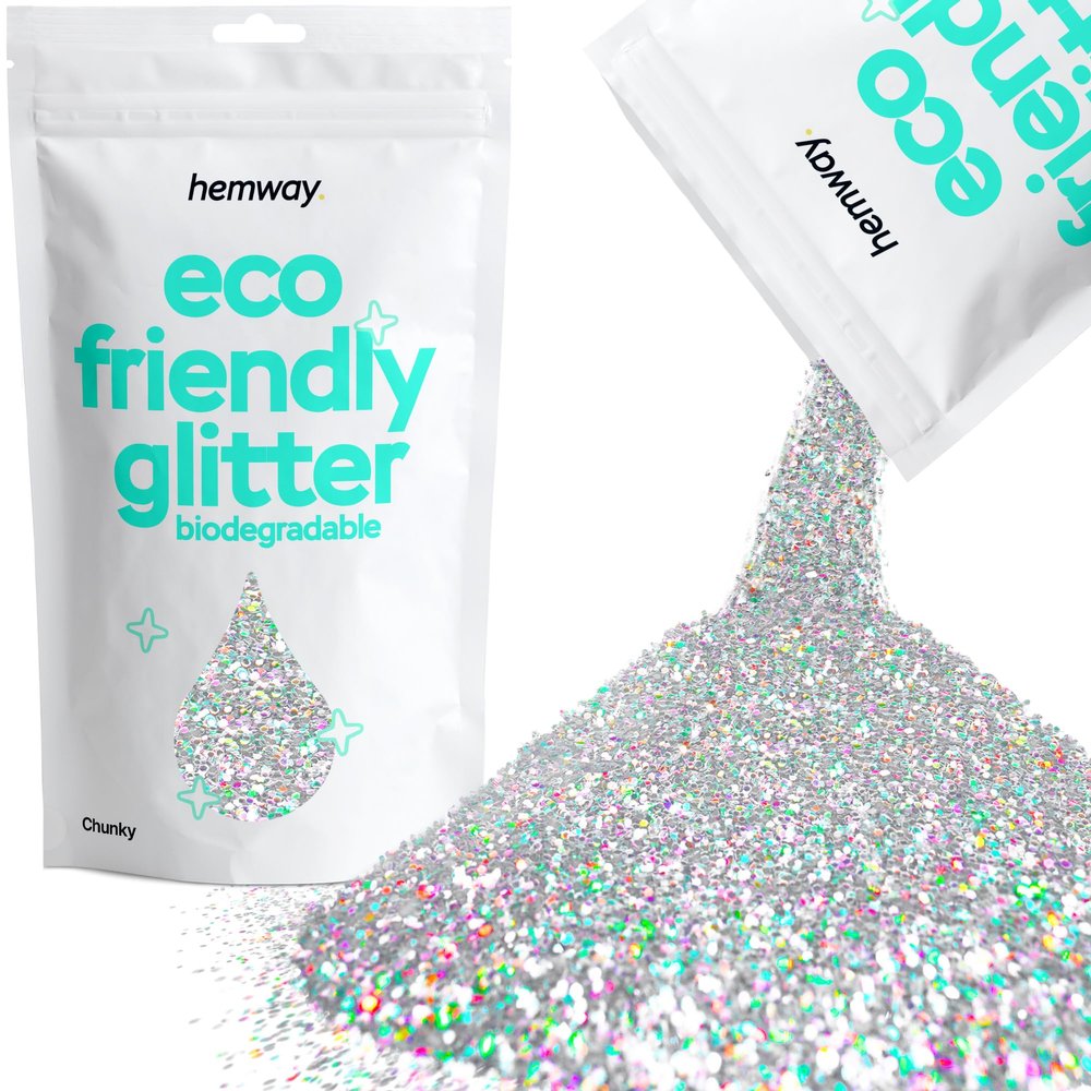 Hemway Biodegradable Glitter Eco Friendly - 100g/3.5oz Bio Cosmetic Safe Sparkle Vegan for Face Eyeshadow Body Hair Festival Makeup Craft - Chunky (1/40" 0.025" 0.6mm) - Silver Holographic
