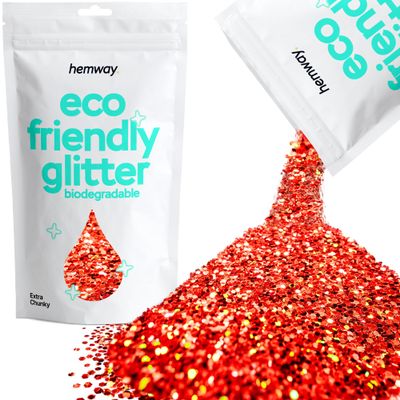 Hemway Eco Friendly Biodegradable Glitter 100g / 3.5oz Bio Cosmetic Safe Sparkle Vegan for Face, Eyeshadow, Body, Hair, Nail and Festival Makeup - Extra Chunky (1/24" 0.040" 1mm) - Red Holographic