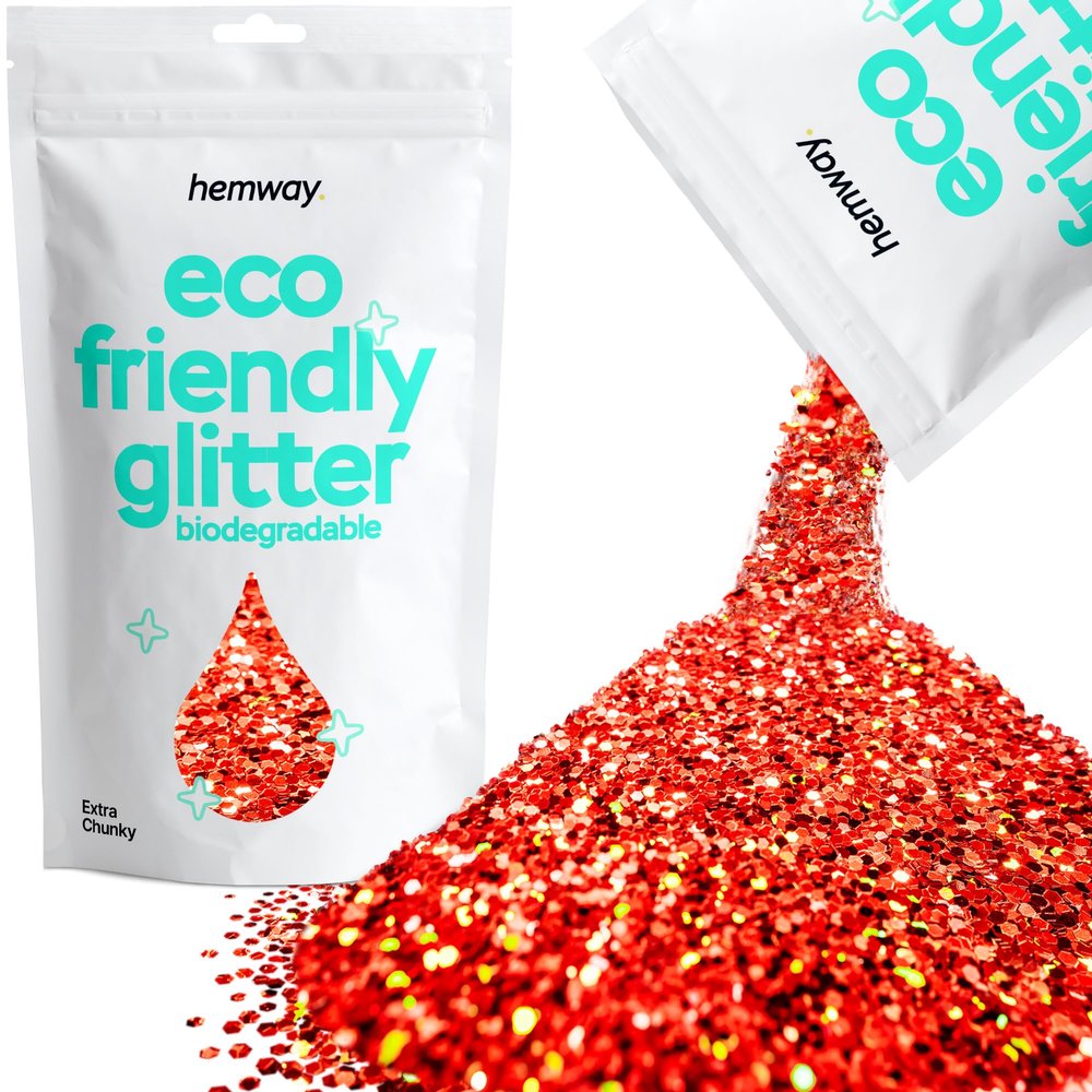 Hemway Eco Friendly Biodegradable Glitter 100g / 3.5oz Bio Cosmetic Safe Sparkle Vegan for Face, Eyeshadow, Body, Hair, Nail and Festival Makeup - Extra Chunky (1/24" 0.040" 1mm) - Red Holographic