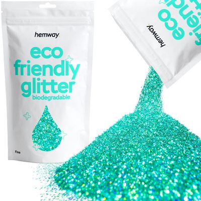 Hemway Biodegradable Glitter Eco Friendly - 100g/3.5oz Bio Cosmetic Safe Sparkle Vegan for Face Eyeshadow Body Hair Festival Makeup Craft - Fine (1/64" 0.015" 0.4mm) - Turquoise Blue Holographic