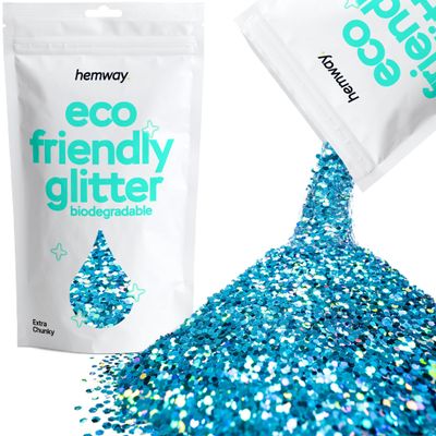 Hemway Eco Friendly Biodegradable Glitter 100g / 3.5oz Bio Cosmetic Safe Sparkle Vegan for Face, Eyeshadow, Body, Hair, Nail and Festival - Extra Chunky (1/24" 0.040" 1mm) - Ocean Blue Holographic