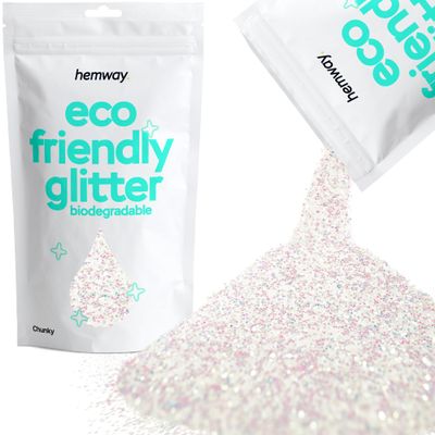 Hemway Eco Friendly Biodegradable Glitter 100g / 3.5oz Bio Cosmetic Safe Sparkle Vegan for Face, Eyeshadow, Body, Hair, Nail and Festival - Chunky (1/40" 0.025" 0.6mm) - Mother of Pearl Iridescent