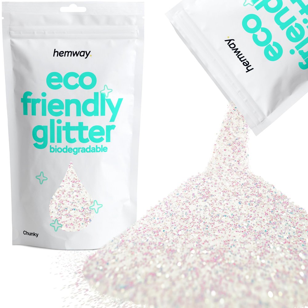 Hemway Eco Friendly Biodegradable Glitter 100g / 3.5oz Bio Cosmetic Safe Sparkle Vegan for Face, Eyeshadow, Body, Hair, Nail and Festival - Chunky (1/40" 0.025" 0.6mm) - Mother of Pearl Iridescent