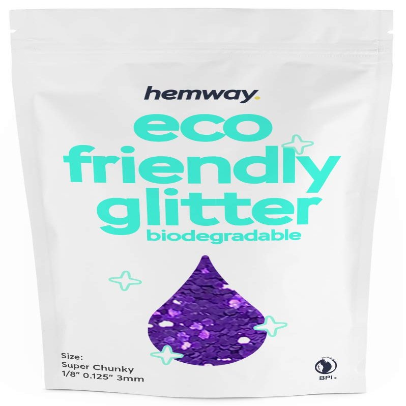Hemway Biodegradable Glitter Eco Friendly - 100g/3.5oz Bio Cosmetic Safe Sparkle Vegan for Face Eyeshadow Body Hair Festival Makeup Craft - Super Chunky (1/8" 0.125" 3mm) - Purple