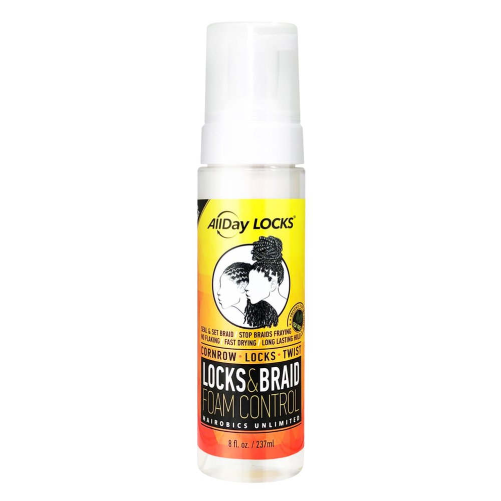 AllDay Locks Braid Foam (8 oz) | Long Lasting Mousse for Style & Shine | No Frizz or Fraying | Tea Tree, Lavender, Peppermint Oil | Moisturize & Seal Braids, Locks, Twists, Cornrows | 8 oz