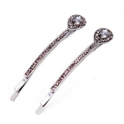 2PCS Lady Women Vintage Rhinestone Small Water droplets Bobby Pin Crystal Hair Pin Metal Hair Clips Hair Accessories (Gray)