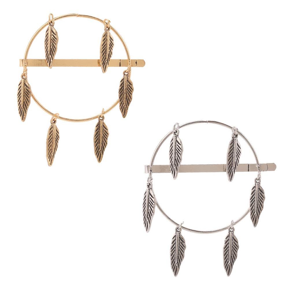 2 PCS Alloy Hollow Hairpin Hair Clip Bobby Pin Women Lady Hair Barrette Side Clip (Leaf style)