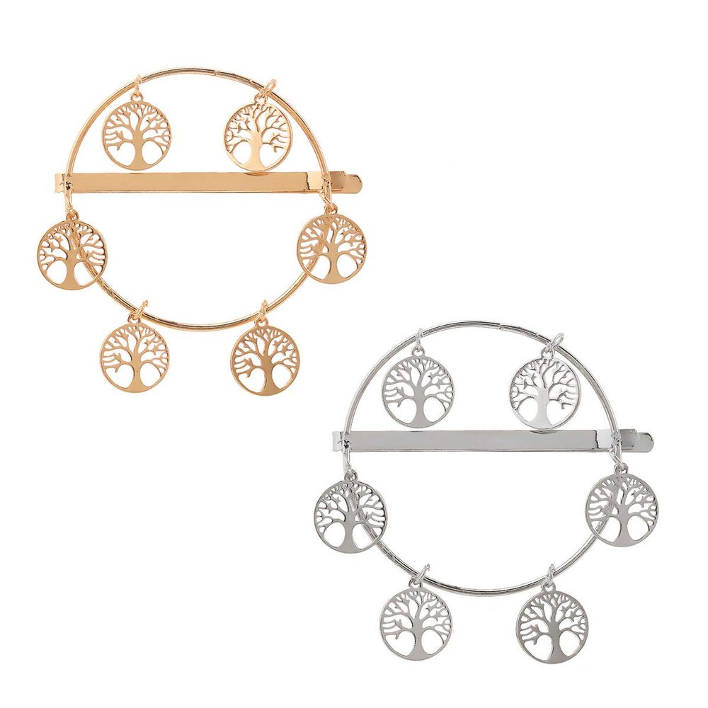 2 PCS Alloy Hollow Hairpin Hair Clip Bobby Pin Women Lady Hair Barrette Side Clip (Tree style)