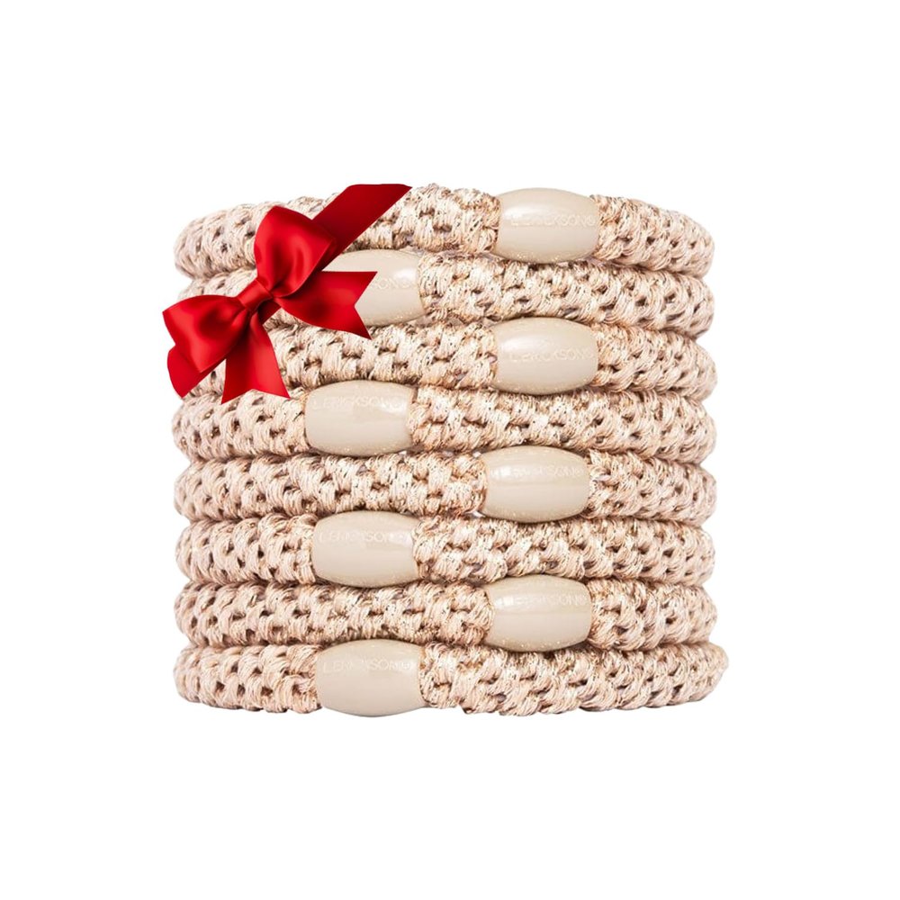 Gold Hair Ties for Thick Hair, Grab & Go Ponytail Holders, 8 Pack, Metallic Beige, Thick No-Crease Bands with Strong Hold and Damage-Free Design | L. Erickson