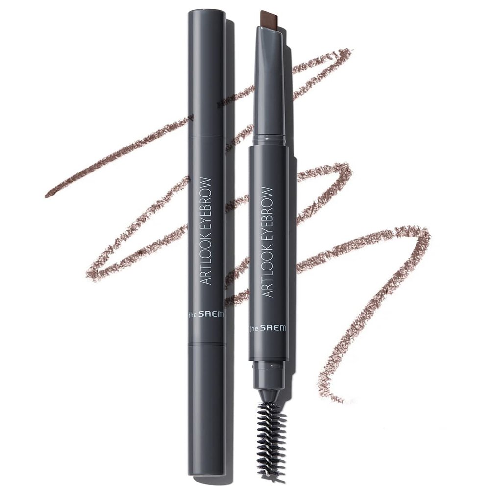 THESAEM Artlook Eyebrow Definer Pencil with Spoolie Brush 03 Gray Brown  Long Lasting Eyebrow for Soft Textured Eyebrow Makeup with Vitamin E - Triangular Pencil