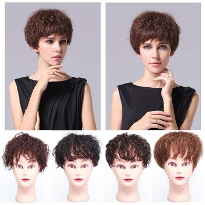 Human Hair Nature Curly Messy Topper Clip in Forehead Piece for Women With Thinning Hair Black Brown