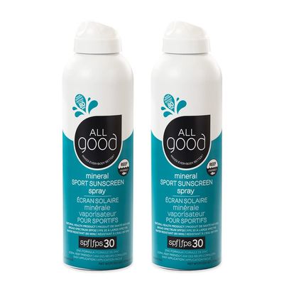 All Good Sport Sunscreen Spray - UVA/UVB Broad Spectrum SPF 30 - Water Resistant, Coral Reef Friendly - Zinc, Calendula, Aloe (6 oz)(2-Pack)