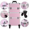 Wendy Ivan 3 in 1 Professional Aluminum Rolling Cosmetic Makeup Case,Trolley Artist Train Case Cosmetic Organizer with 4 Detachable Universal Wheels Tattoo Box Pink view 4