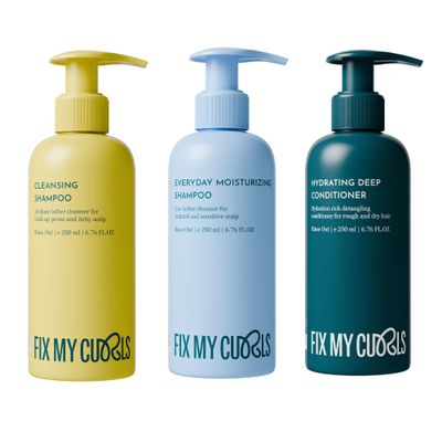 Fix My Curls Wash Day Trio | Cleansing & Moisturizing Shampoo, Hydrating Deep Conditioner | Silicone & Sulphate Free | For Curly, Wavy Hair| 1.07 oz each