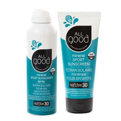 All Good Sport Face & Body Sunscreen - UVA/UVB Broad Spectrum, Water Resistant, Coral Reef Friendly - 30 SPF Sunscreen Spray & Lotion