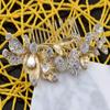 Alilang Golden Tone Flower Leaf Crystal Rhinestone Elegant Bridal Hair Comb view 2