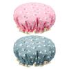 2 Packs Reusable Waterproof Shower Caps Double Layers Shower Caps With Elastic Edge Covering Ears Keeping Hair Dry Fitting Perfectly on Head for Girls and Women view 1