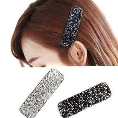 2 Pcs Shining Rectangle Full Rhinestone Duckbill Clip Metal Alloy Side Clip Hairpins Hair Clips Alligator Clip Women Hair Accessories