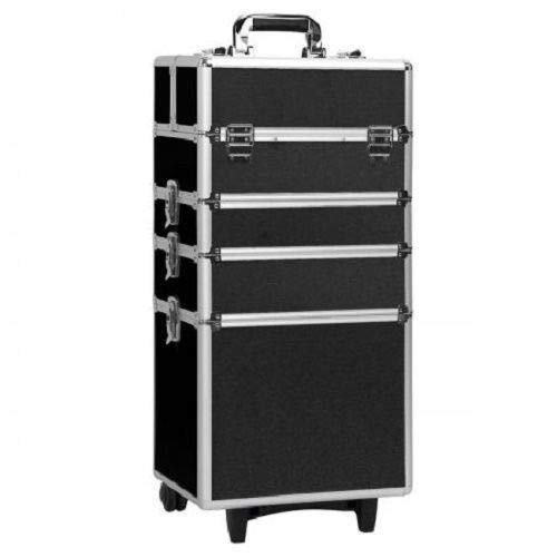 Anshunyin 4-in-1 Draw-bar Style Interchangeable Aluminum Rolling Makeup Case Makeup Train Case Lockable Trolley Cosmetic Organizer Trolley Travel Box 2 Wheels