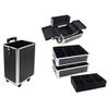Anshunyin 4-in-1 Draw-bar Style Interchangeable Aluminum Rolling Makeup Case Makeup Train Case Lockable Trolley Cosmetic Organizer Trolley Travel Box 2 Wheels view 4