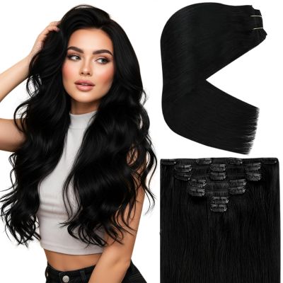 Ve Sunny Human Hair Clip in Extensions Black Clip in Hair Extensions Clip in Extensions Real Human Hair 24inch Long Straight Hair Like Your Own Hair 7pcs 120g