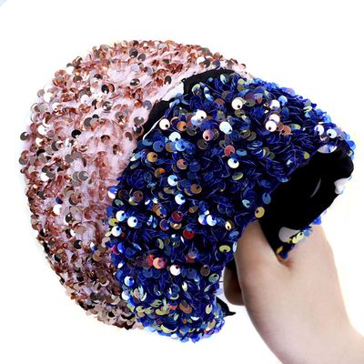 2PCS Women Girls Sparkle wide-Brimmed Hair Band Sweet Reversible Sequin Headband Hair Hoops Hair Accessories (Pink + Blue)