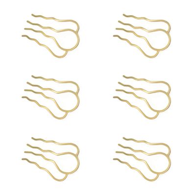 6 Pieces 4 Teeth Hair Combs Pins Brass Hair Fork Clips Hair Bun Plug Holder Hairside Comb Clip for Women, Small 46 x 26mm, Golden