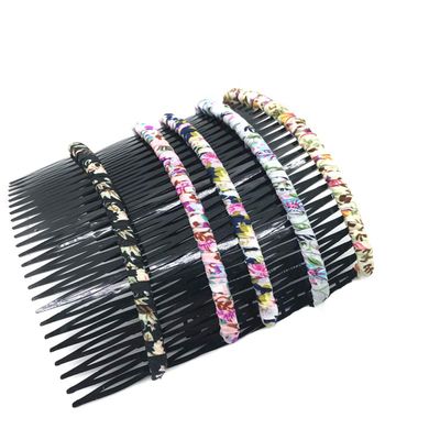 5 Pcs Multicolor Chiffon Floral 24 Teeth Side Comb Pin Clip Plastic Hair Comb Headwear Hair Accessories for Women (B#)