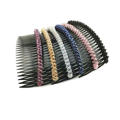 6 Pcs Women Plastic Hair Combs Manual String Bead 24 Teeth Rhinestone Side Comb Pin Clip Headwear Hair Accessories (Random Color)