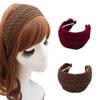 2 PCS Women Lady Fashion Vintage Handmade Woven Wide Hairband Retro Fabric Knitting Hard Headband Headwear (Red Wine+Brown) view 1
