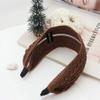 2 PCS Women Lady Fashion Vintage Handmade Woven Wide Hairband Retro Fabric Knitting Hard Headband Headwear (Red Wine+Brown) view 3