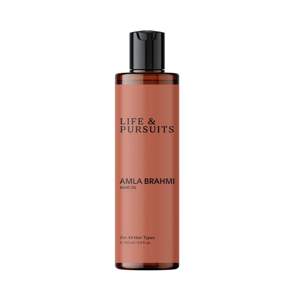 Life & Pursuits Amla Brahmi Oil for Healthy Hair & Scalp - 6.8 Oz Natural, Indian Ayurveda Blend with Coconut, Castor, Sesame, Triphala, Gotukola