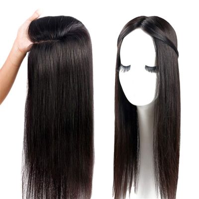 100% Real Human Hair Crown Topper Hair Pieces for Women with Thinning Hair, Susanki 6" x 6.7" Silk Top Hair Toppers with Clip on, 15" Dark Brown