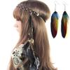 Hippie Headband Feather Headdress Native American Headpiece Hairband with Feather Earrings Bohemian Handmade Feather Headwear Hair Accessories (B#) view 1