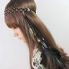 Hippie Headband Feather Headdress Native American Headpiece Hairband with Feather Earrings Bohemian Handmade Feather Headwear Hair Accessories (B#) view 2