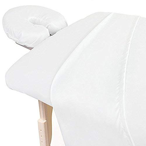 Amazon Best 3-Piece 300 Thread-CountEgyptian Cotton Massage Table Sheet Set - Soft Cotton Facial Bed Cover - Includes Flat and Fitted Sheets with Face Cradle Cover Fabulous Looking White Color