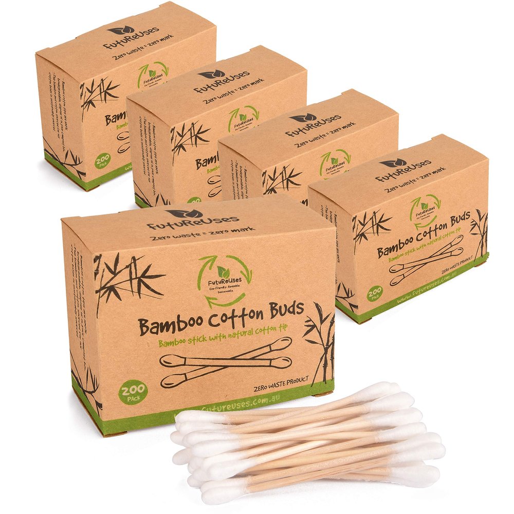 1000 Bamboo Cotton Swabs by FutureUses - 5 x 200 Wooden Buds - Eco Friendly Packaging - Biodegradable - Cleaning swabs - 100% Zero Waste Product