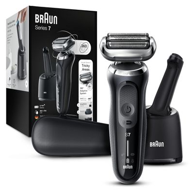 Braun Series 7 7075cc Electric Razor for Men with SmartCare Center, Beard Trimmer, Wet & Dry, Rechargeable, Cordless Foil Shaver, Black