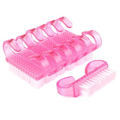 AKOAK 10 Pcs Colored Plastic Handle Nail Cleaning Brush - Bull Horn Shape Easy to Grasp Nail Scrub Brush, Small Nail Cleaning Brush, Used for Cleaning Toes and Nails, Male and Female (Pink)