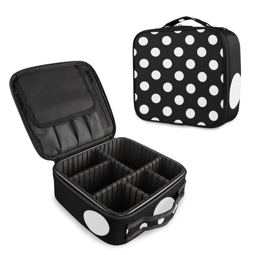 ALAZA Fashion Polka Dot Makeup Cosmetic Case Organizer Portable Storage Bag Travel Makeup Train Case with Adjustable Dividers